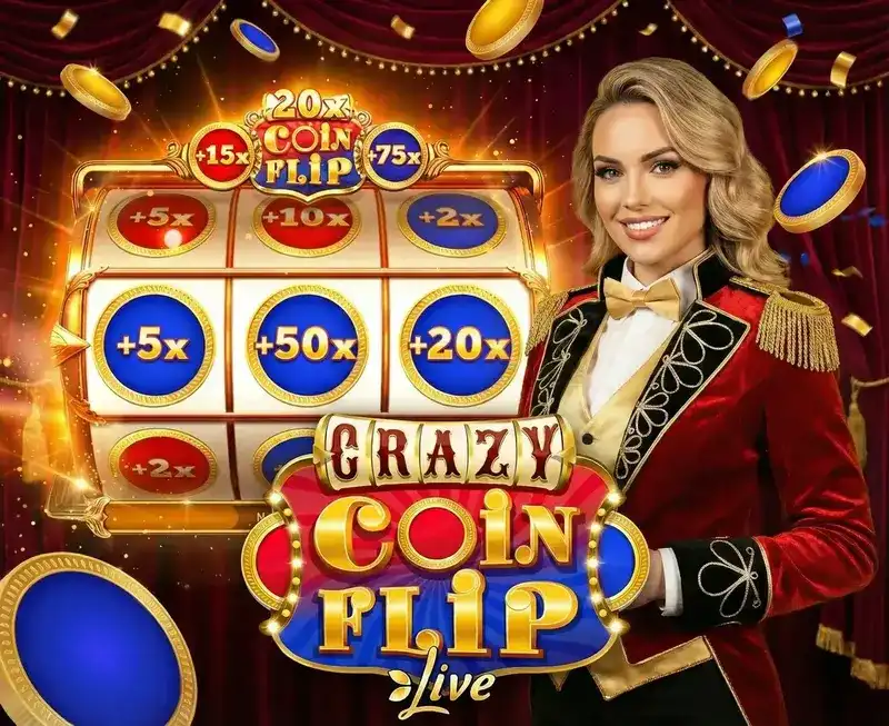 Coin Flip Crazy Time — mynt rött vs blått med multiplikatorer