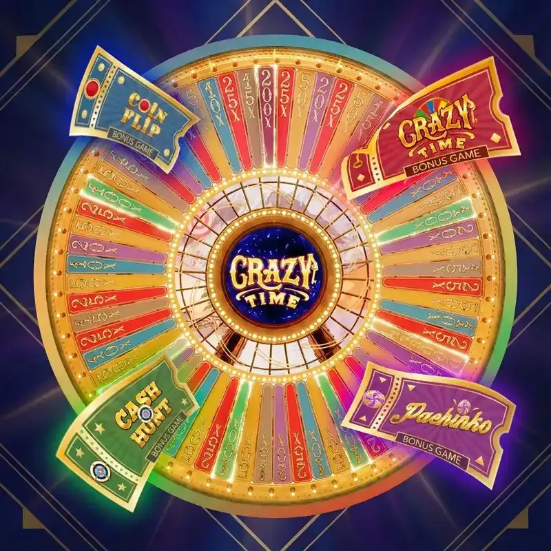 Crazy Time Bonus — röd dörr och hjul med 64 segment